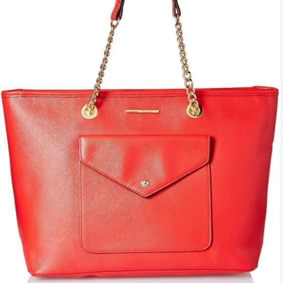 Aldo Tote Bag Women's Red Leather Calambrone Top Handle - Picture 1 of 9